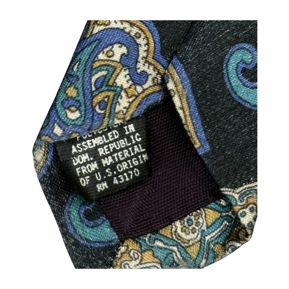 The Mens Store Paisley Necktie Black Gold Teal Polyester Vintage - Picture 4 of 6